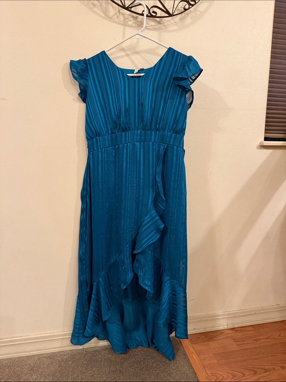 Evolutionary Apparel Girls Teal Ruffle-Front Party Dress
